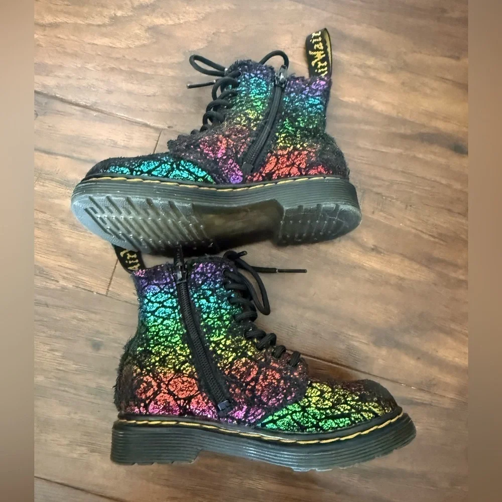 Dr. Martens Kids Pascal 1460 Leather Rainbow Combat Boots-Size US 8